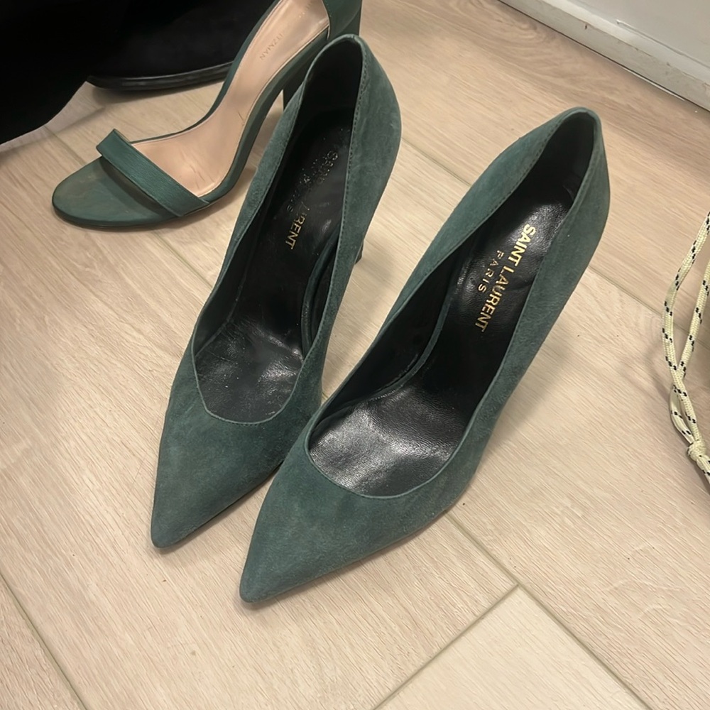 Saint Laurent green suede stiletto heels EU38.5